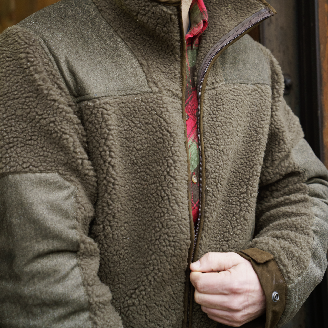 Blaser Herren Sherpa Fleece Jacke dunkel oliv