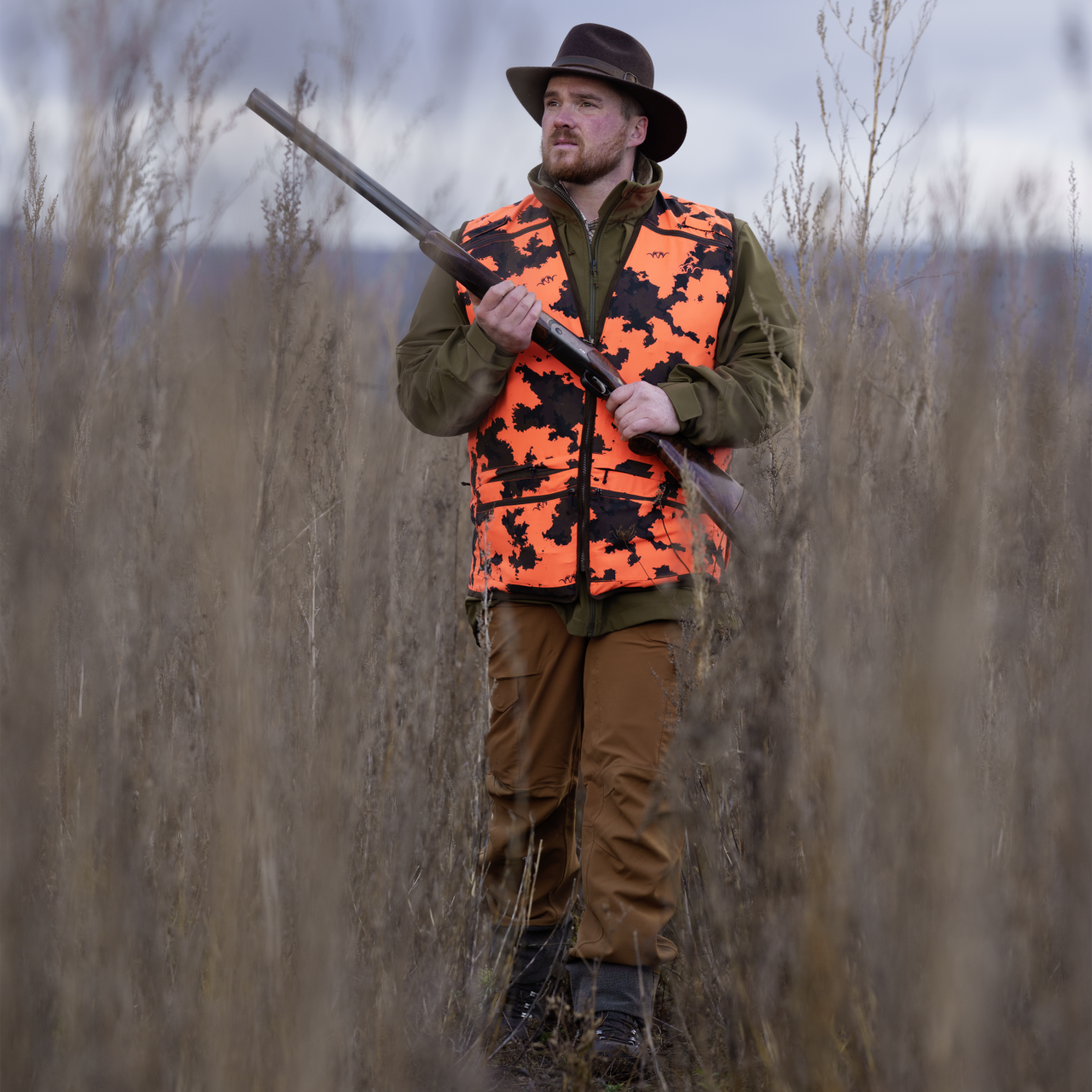 Blaser Herren Tackle Softshell Jacke rubber braun / blaze orange 